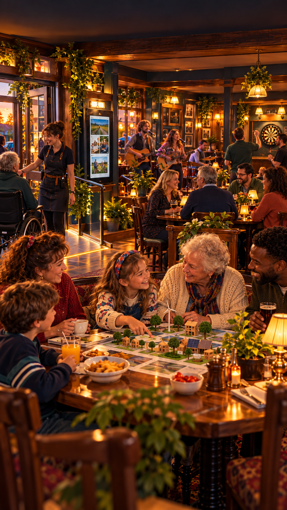 A welcoming sustainable 2030 community pub with accessible spaces and local learning